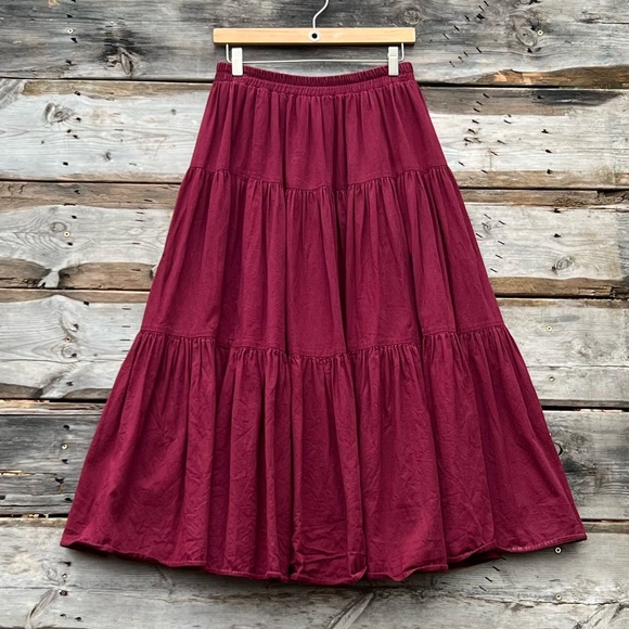 Vintage Dresses & Skirts - On The Verge Made in USA Vintage Heavy Cotton Red Tiered Maxi Skirt Size Medium